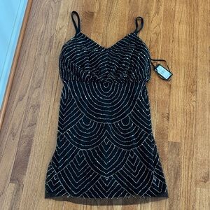 Adrianna Papell Black and Silver Mini Dress